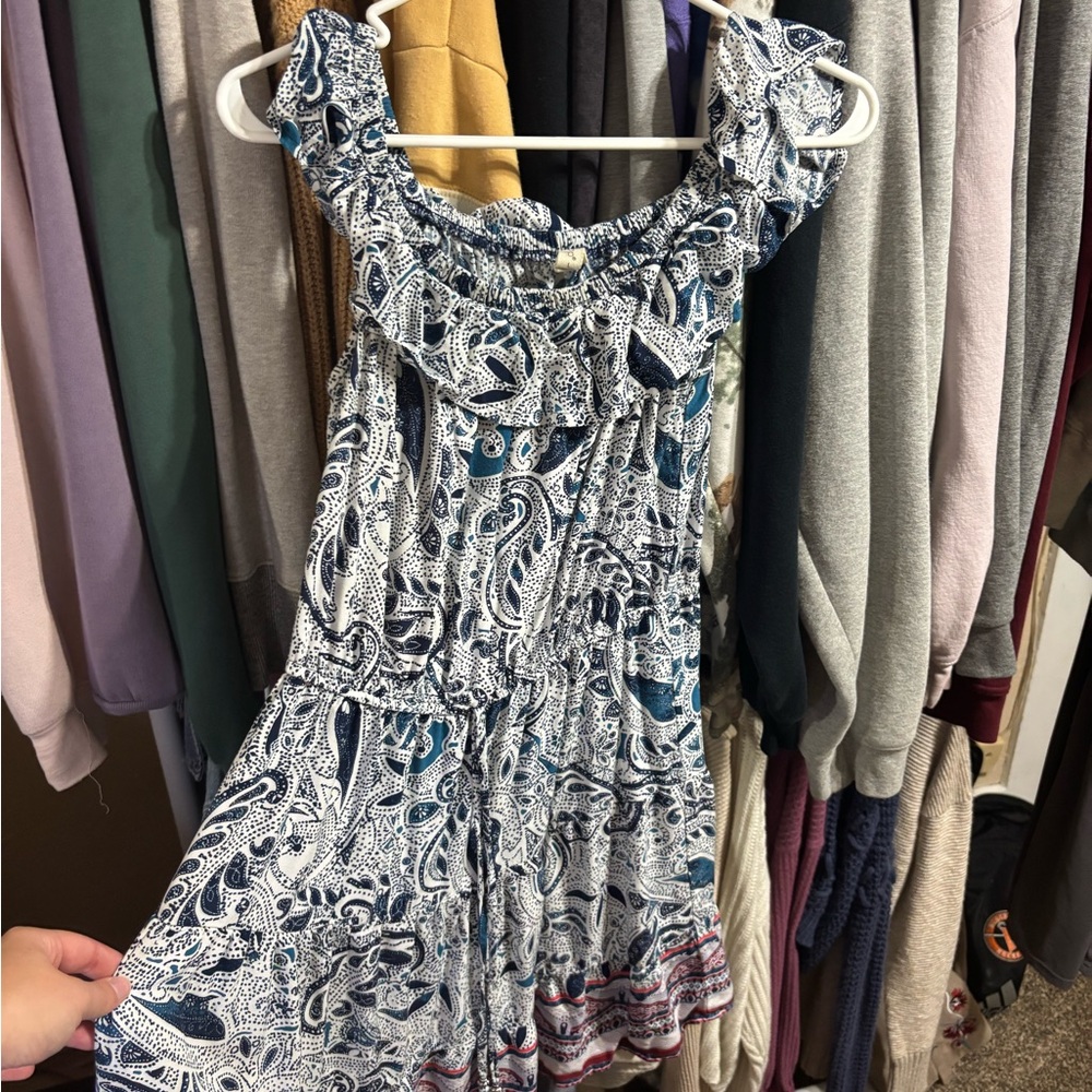 BeBop One Shoulder Blue Paisley Dress